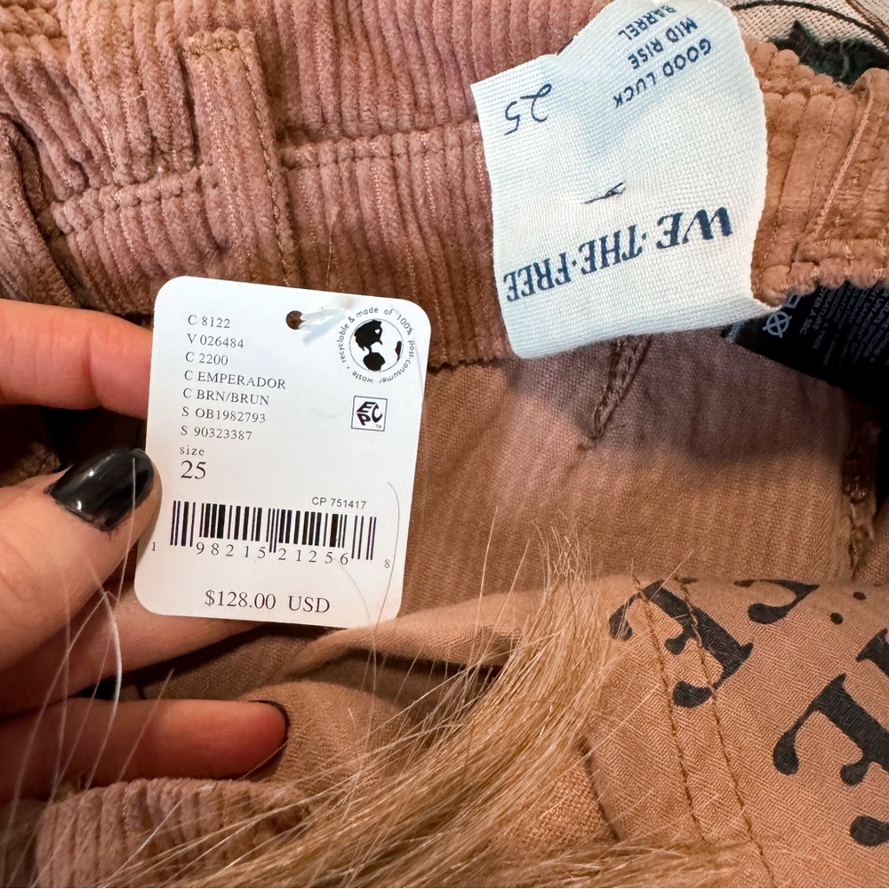 We The Free Good Luck Mid-Rise Cord Barrel Jeans in Emperador SZ 25 NWT - Picture 11 of 13